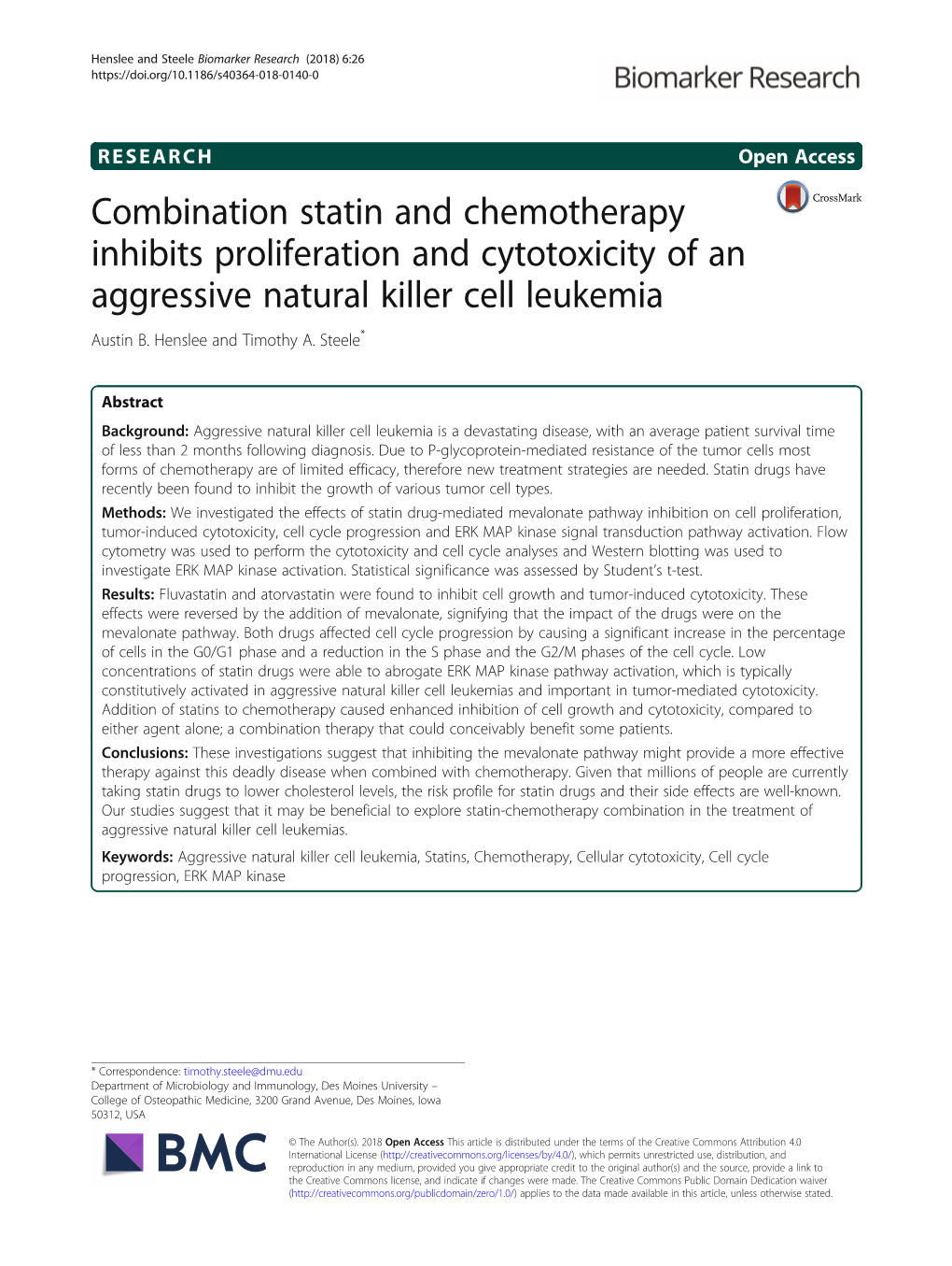 Combination Statin and Chemotherapy Inhibits Proliferation and Cytotoxicity of an Aggressive Natural Killer Cell Leukemia Austin B