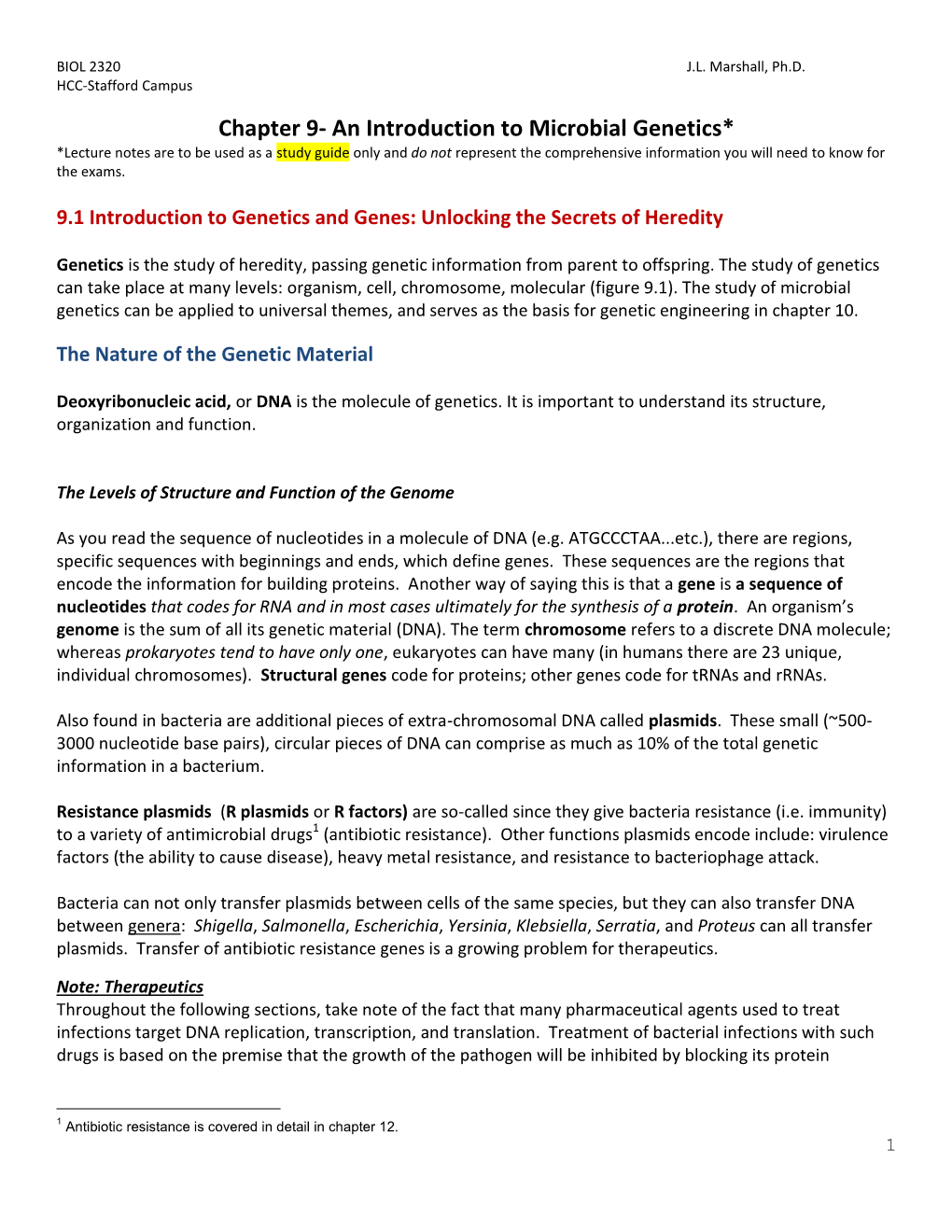 Chapter 9- an Introduction to Microbial Genetics*