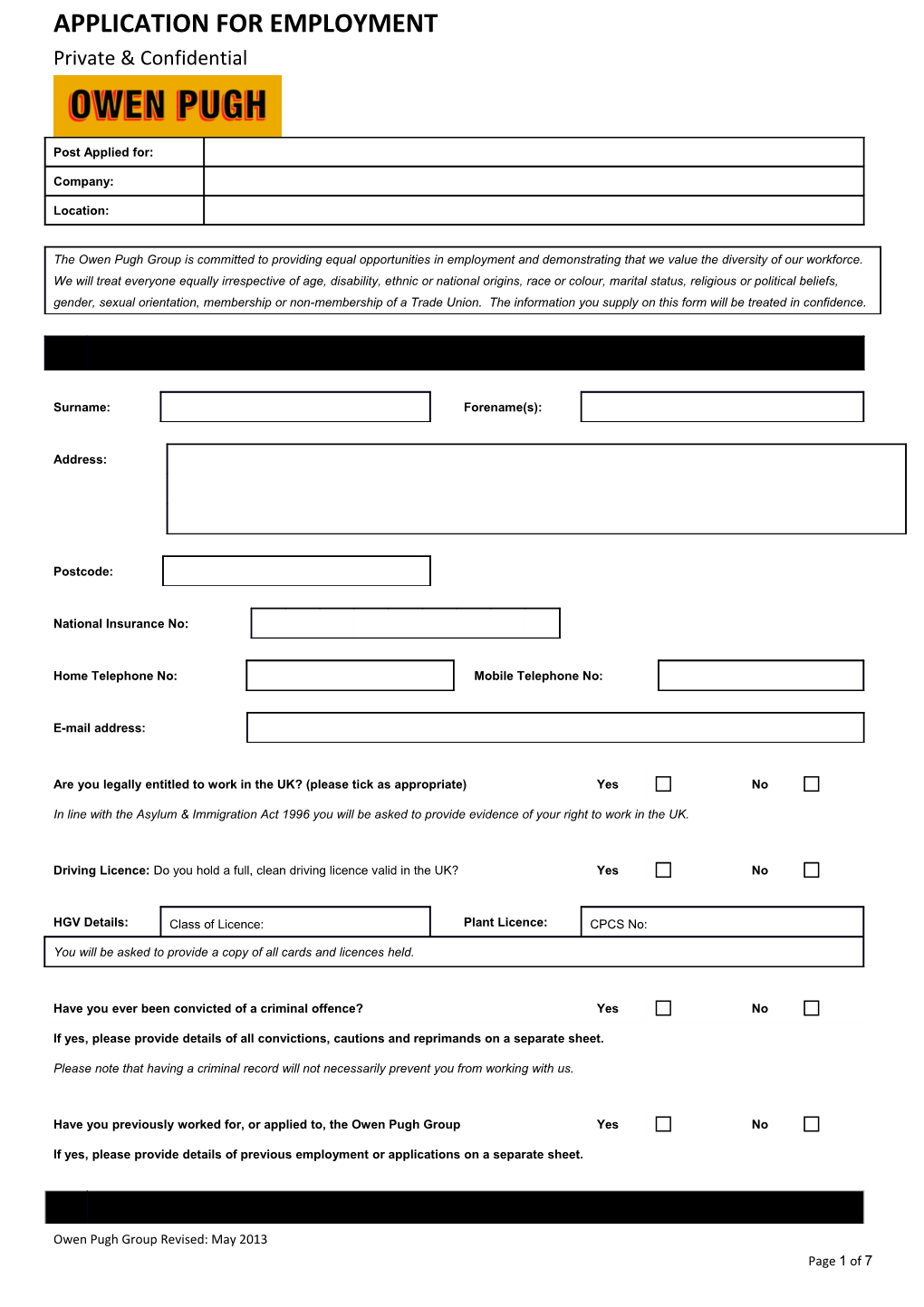 Job Application Form Template