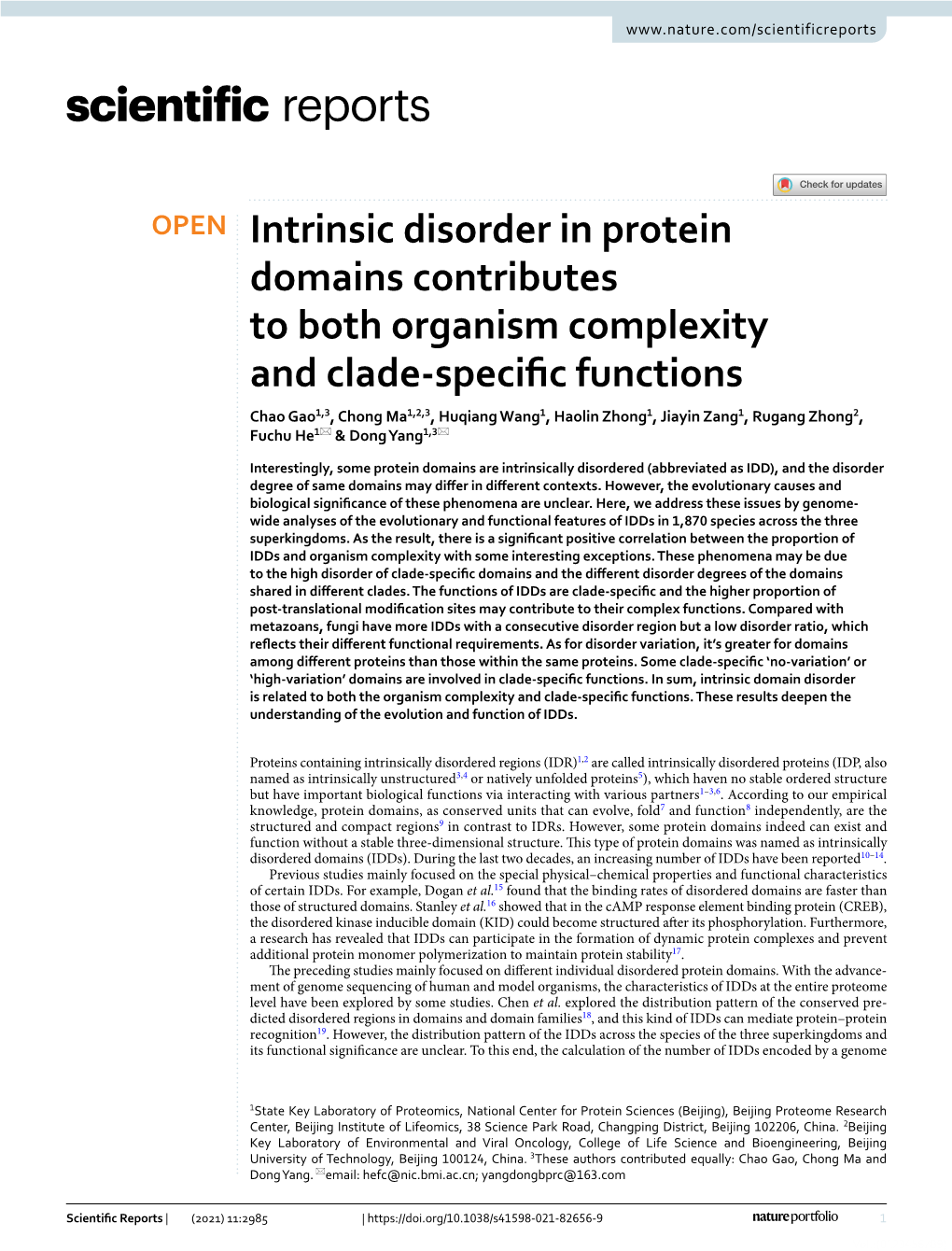 Intrinsic Disorder in Protein Domains Contributes to Both Organism