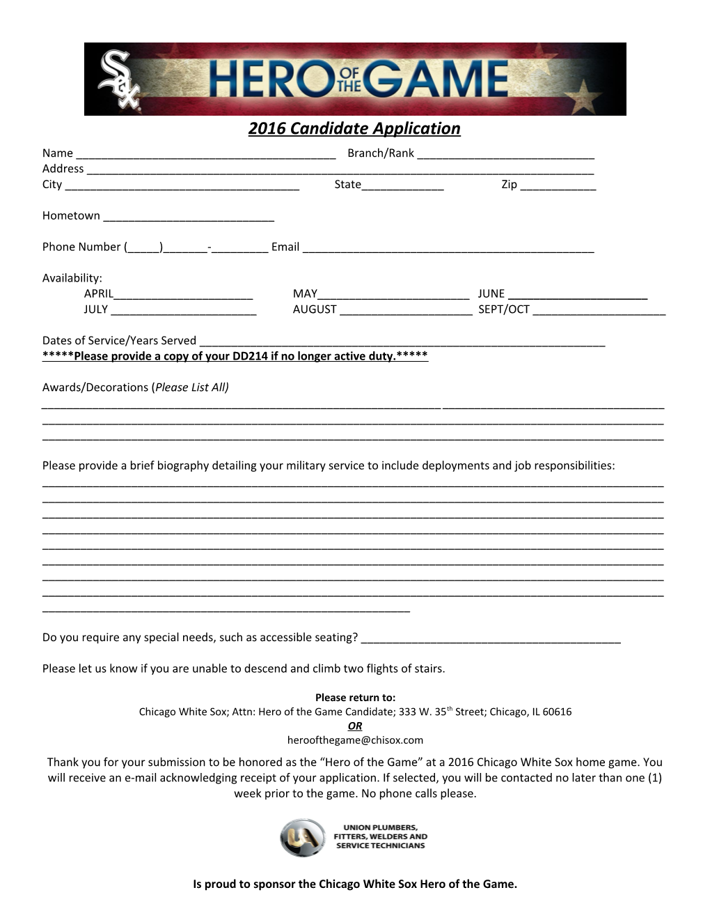 2016 Candidate Application