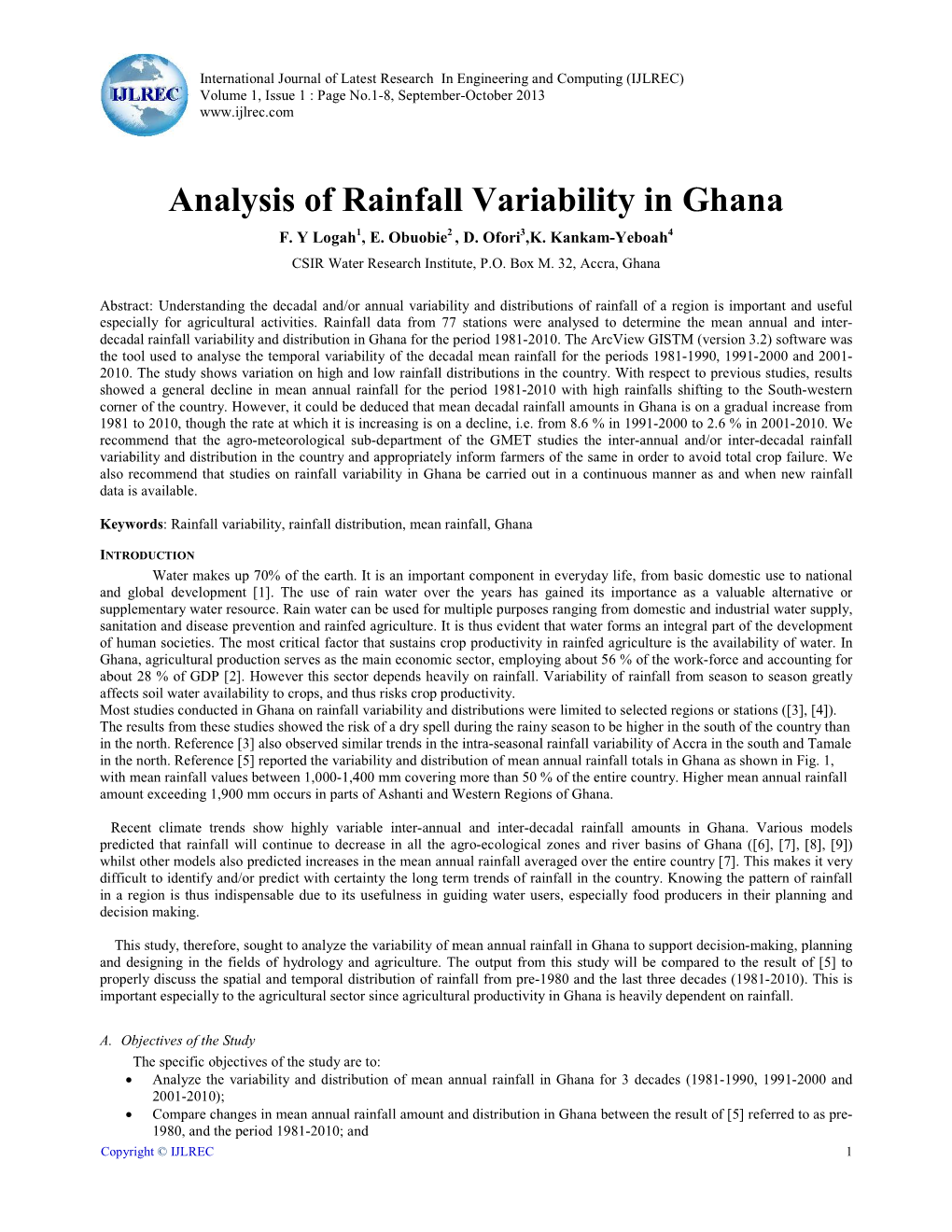 Analysis of Rainfall Variability in Ghana F