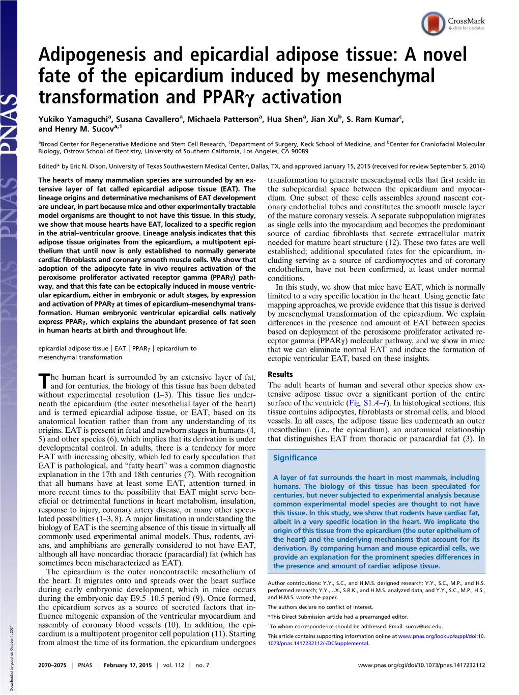 Adipogenesis and Epicardial Adipose Tissue: a Novel Fate of the Epicardium Induced by Mesenchymal Transformation and Pparγ Activation