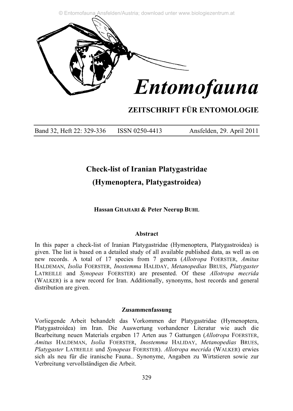Entomofauna Ansfelden/Austria; Download Unter