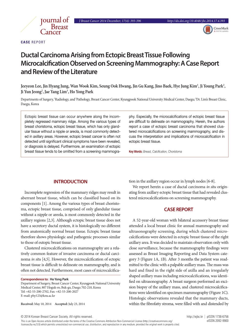 Ductal Carcinoma Arising from Ectopic Breast Tissue Following Microcalcification Observed on Screening Mammography: a Case Report and Review of the Literature