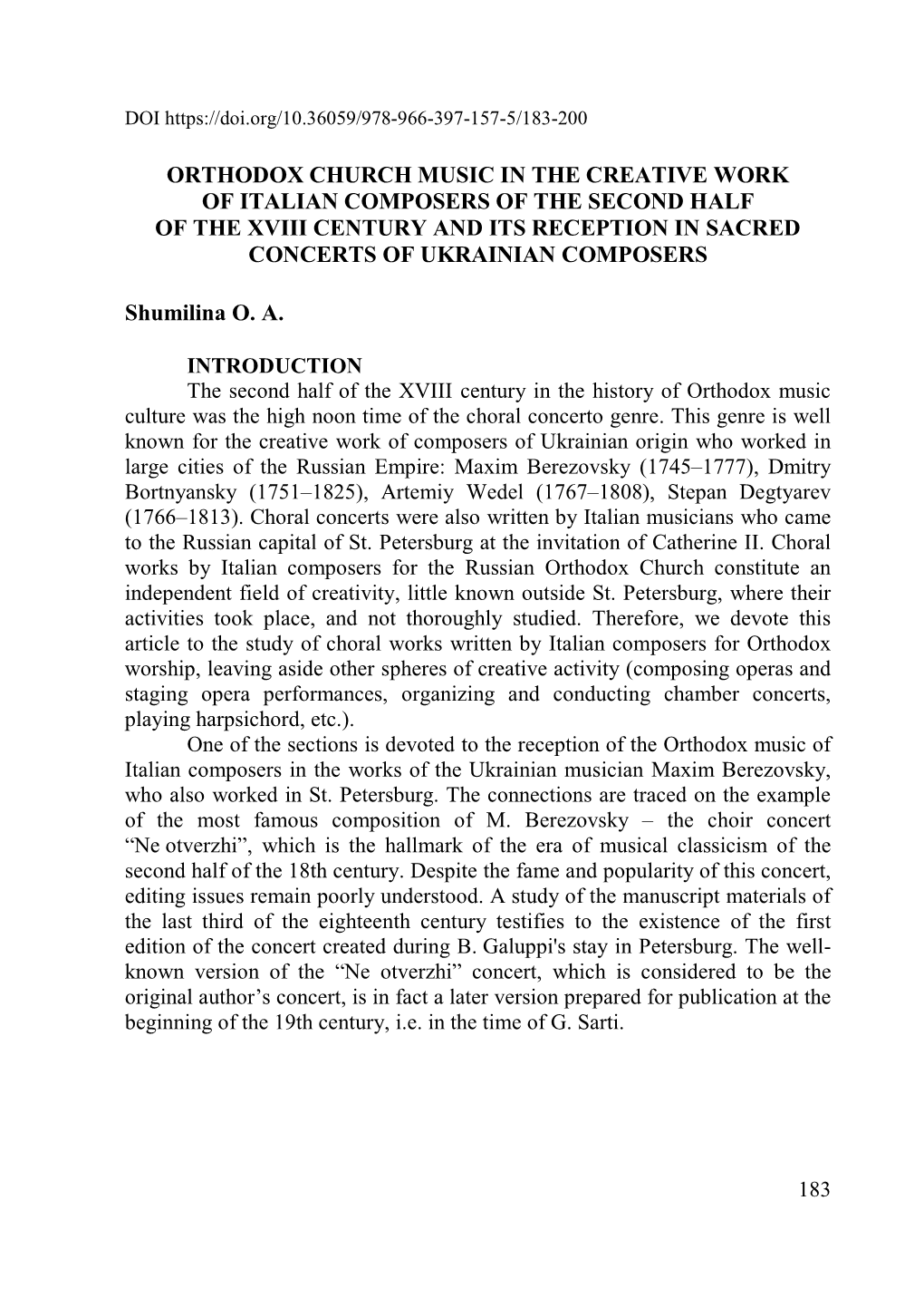 Orthodox Church Music in the Creative Work of Italian Composers of the Second Half of the Xviii Century and Its Reception in Sacred Concerts of Ukrainian Composers