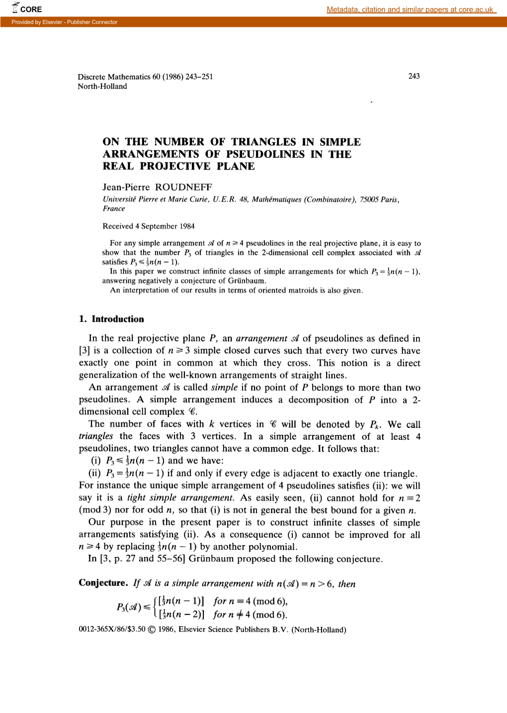 On the Number of Triangles in Simple Arrangements of Pseudolines in the Real Projective Plane