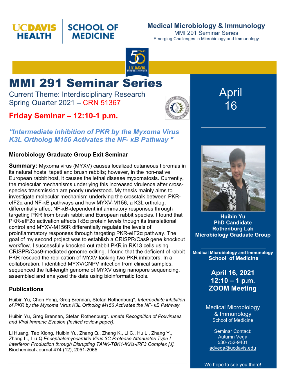 April 16 MMI 291 Seminar Series