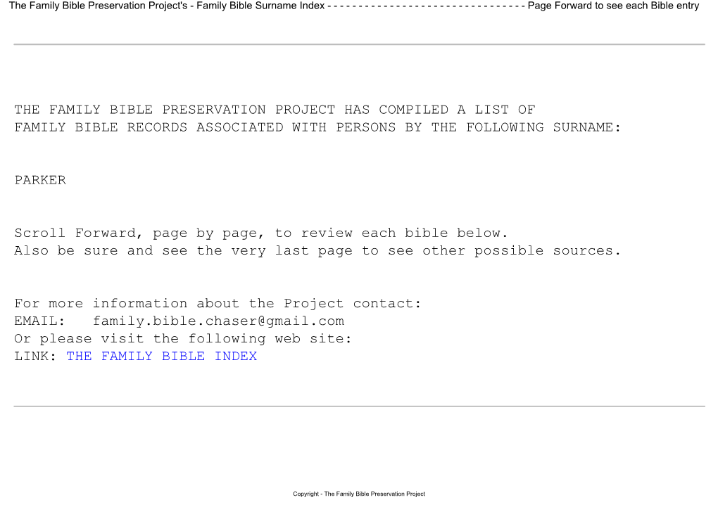 The Family Bible Preservation Project Has Compiled a List of Family Bible Records Associated with Persons by the Following Surname