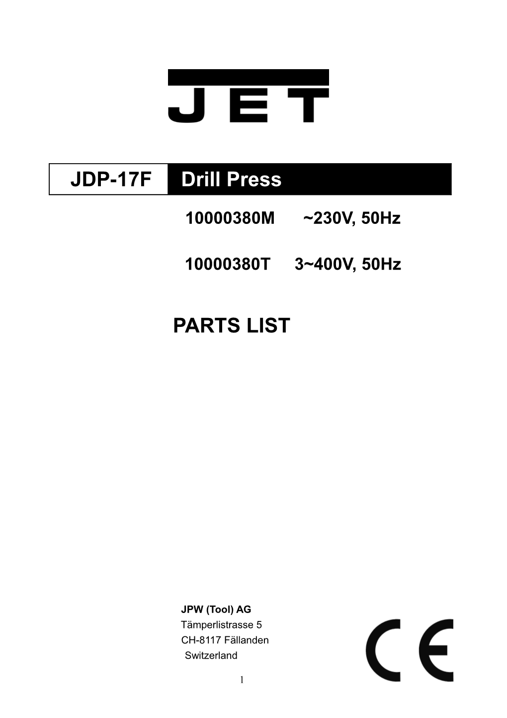 Parts List for JDP-17F Drill Press