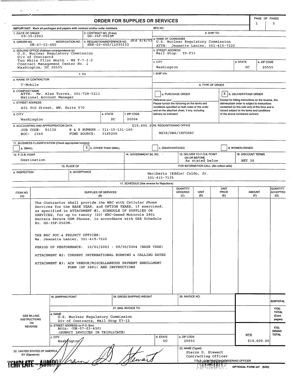 Purchase Order DR-07-03-450