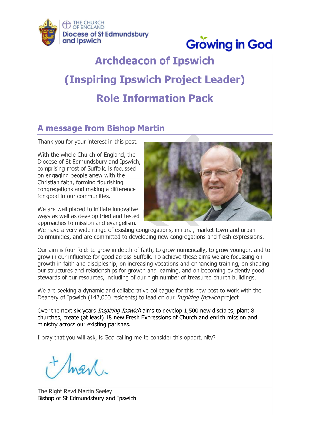Archdeacon of Ipswich (Inspiring Ipswich Project Leader) Role Information Pack