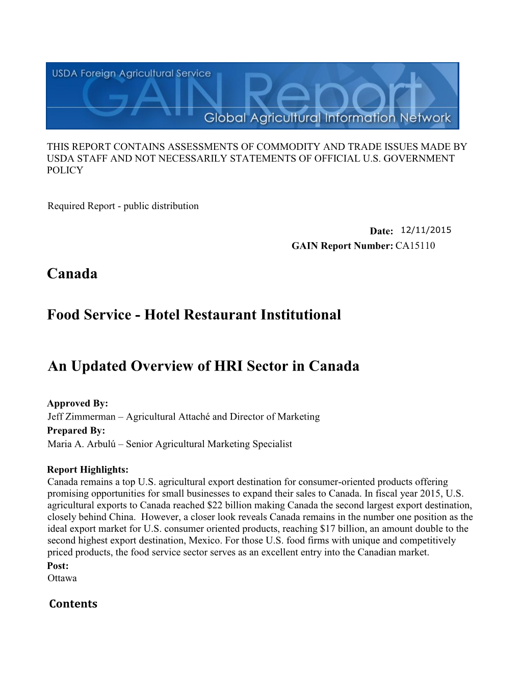 Canada Food Service