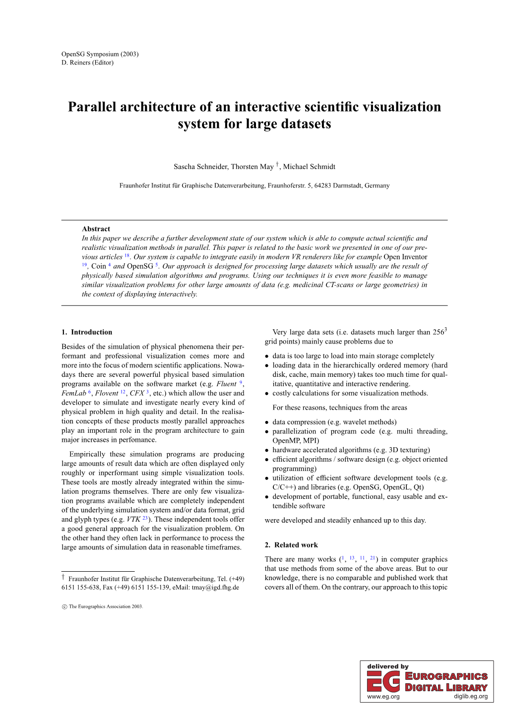 Parallel Architecture of an Interactive Scientific Visualization System