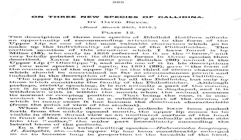 THE Description of Three New Species of Bdelloid Rotifera Affords An