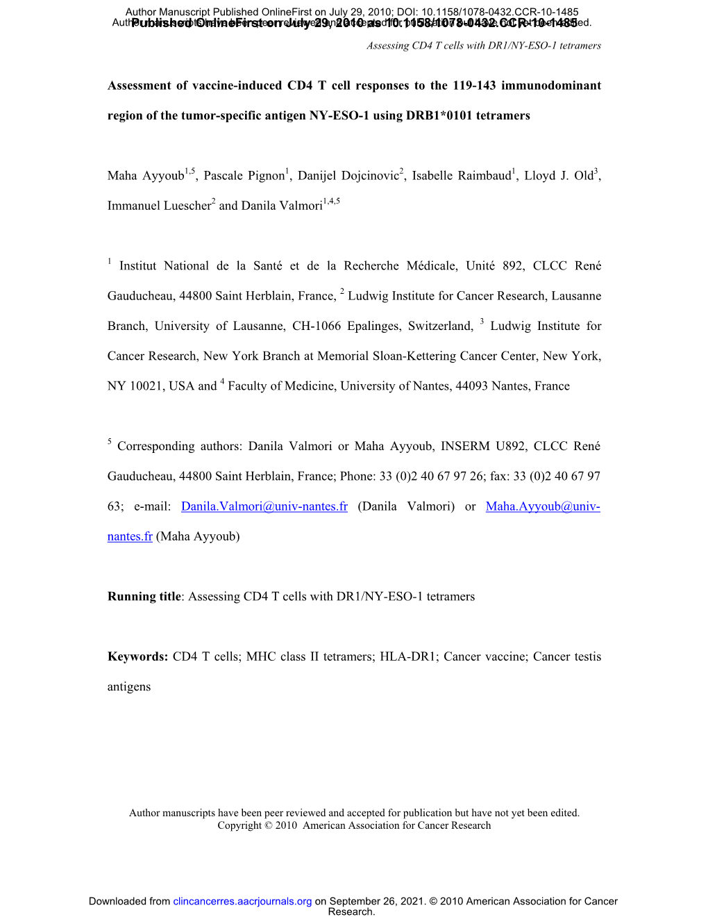 Assessment of Vaccine-Induced CD4 T Cell Responses to the 119-143 Immunodominant