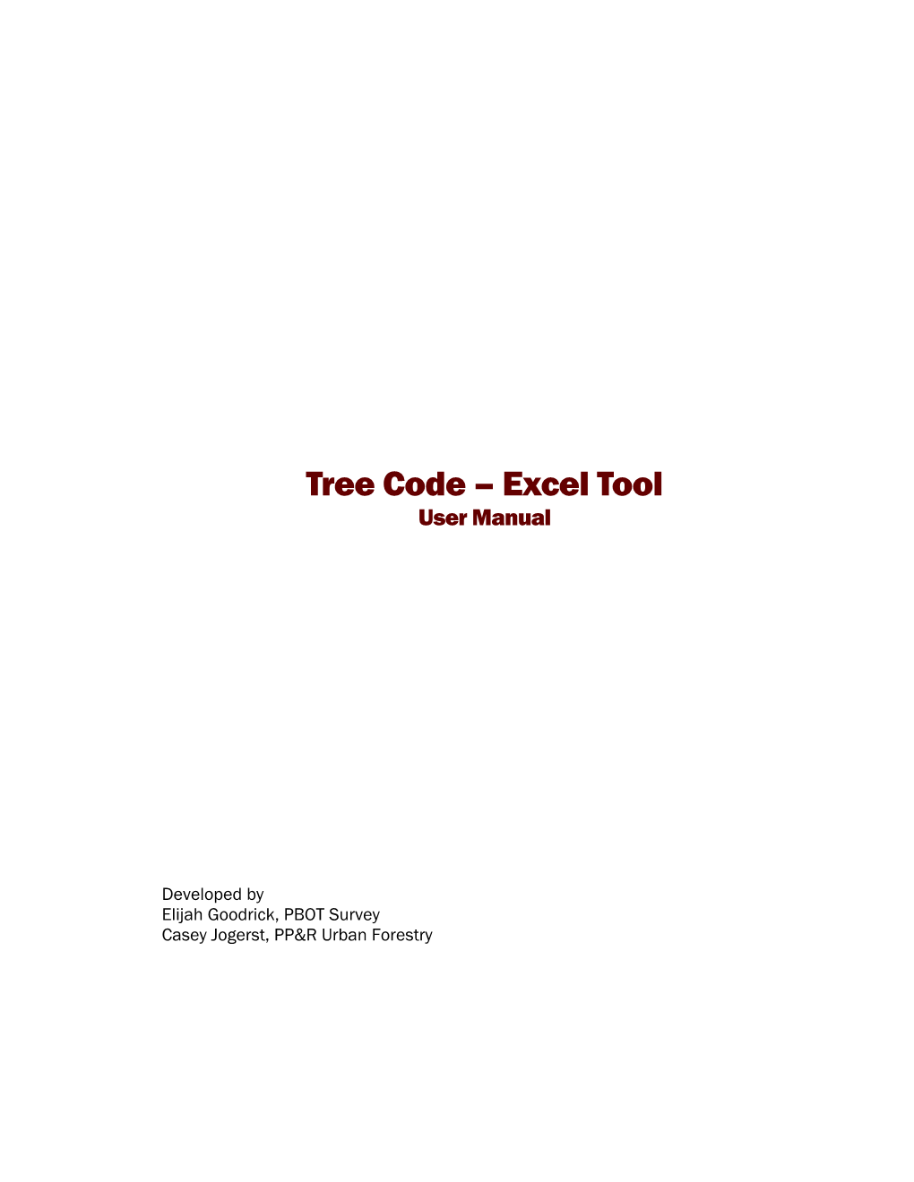 Tree Code – Excel Tool User Manual