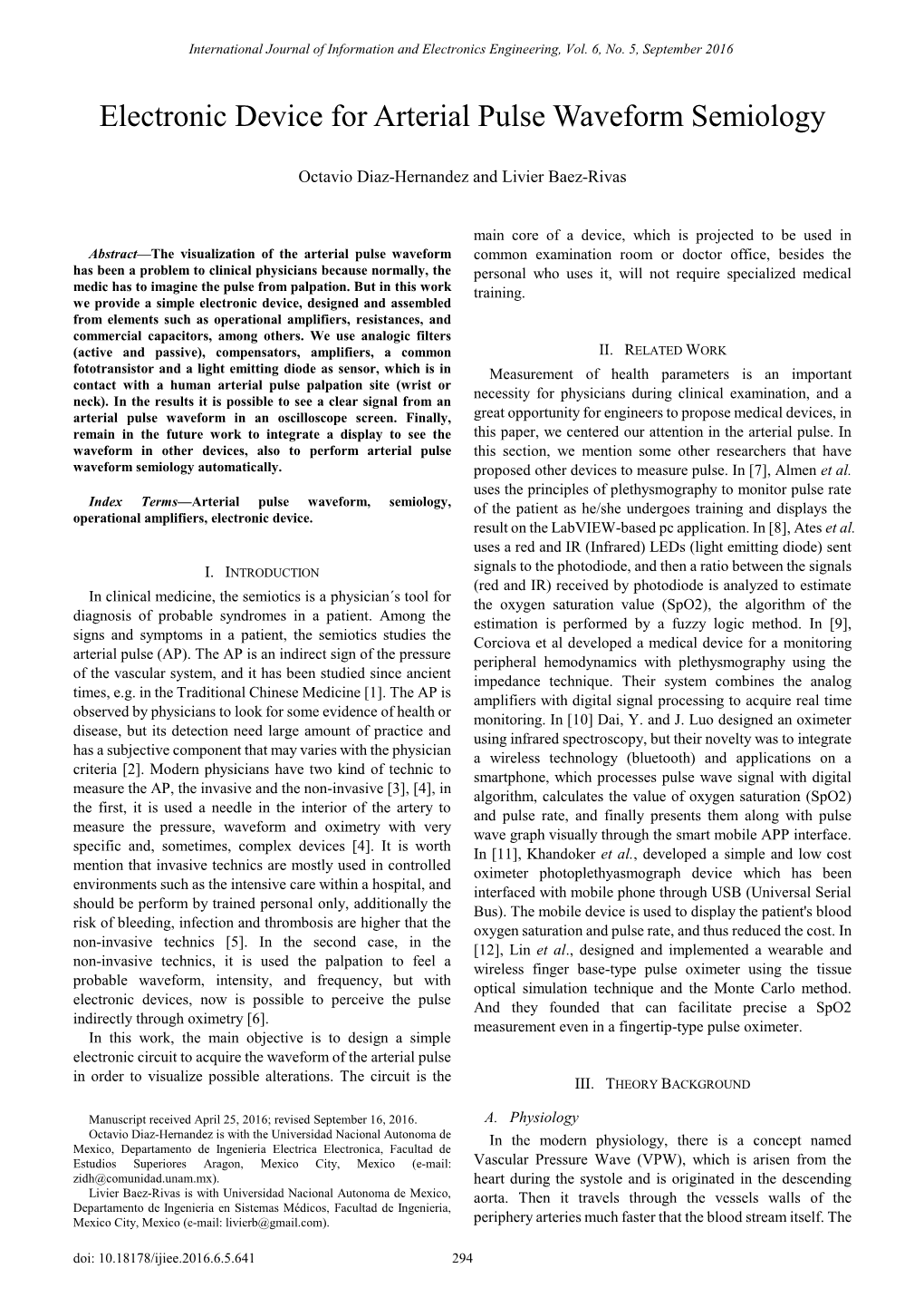 Electronic Device for Arterial Pulse Waveform Semiology