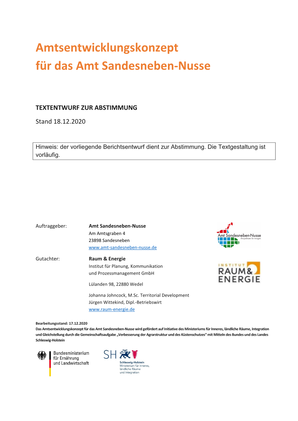 Amtsentwicklungskonzept Für Das Amt Sandesneben-Nusse