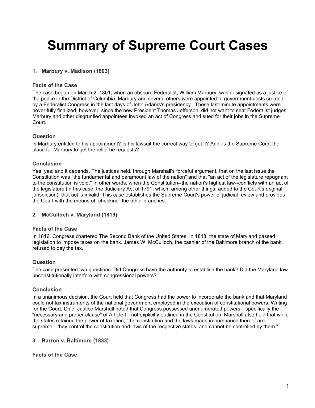 Summary of Court Cases