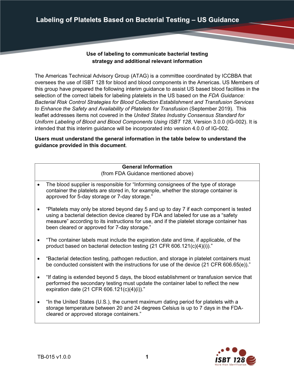 Labeling of Platelets Based on Bacterial Testing – US Guidance