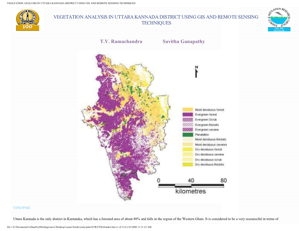 Vegetation Analysis in Uttara Kannada District Using Gis and Remote Sensing Techniques