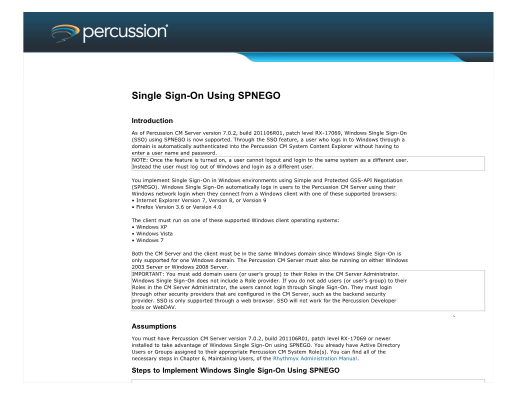 Single Sign-On Using SPNEGO