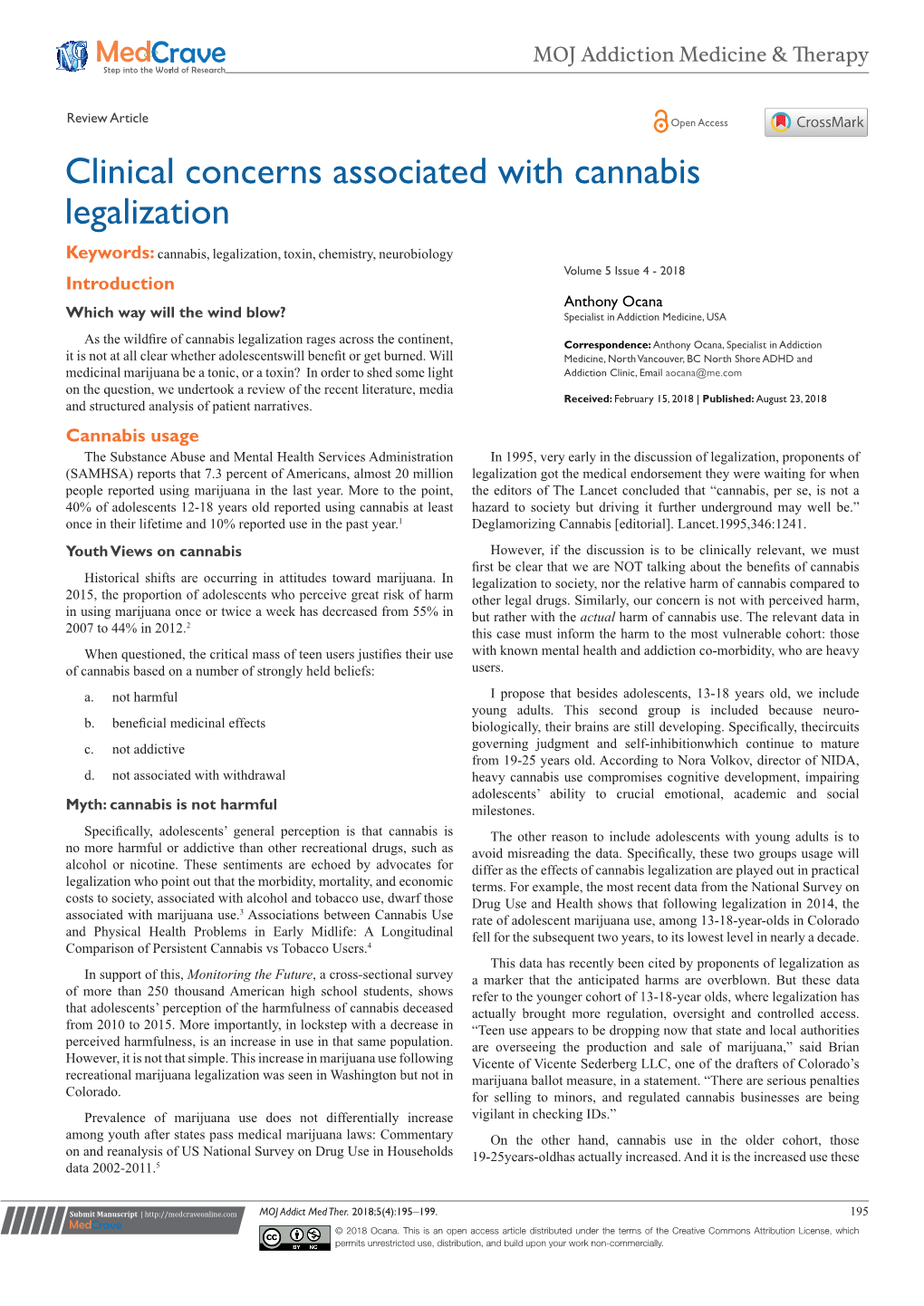 Clinical Concerns Associated with Cannabis Legalization