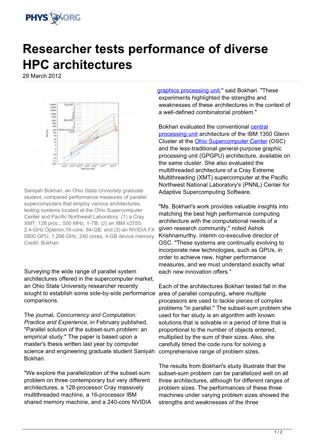 Researcher Tests Performance of Diverse HPC Architectures 29 March 2012