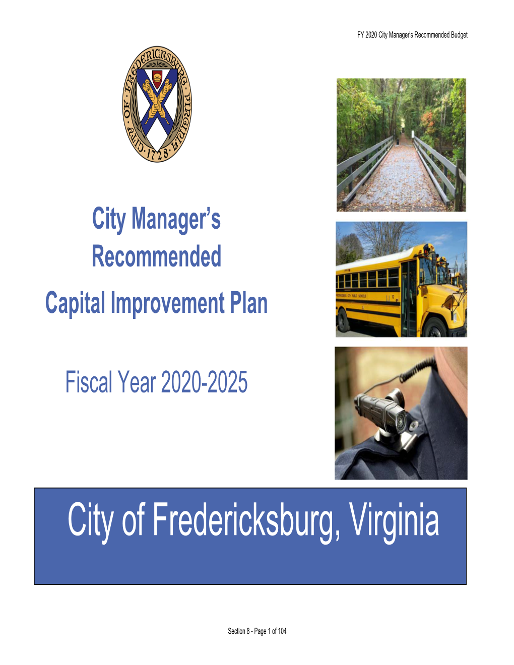 City Manager's Recommended Capital Improvement Plan Fiscal Year 2020-2025