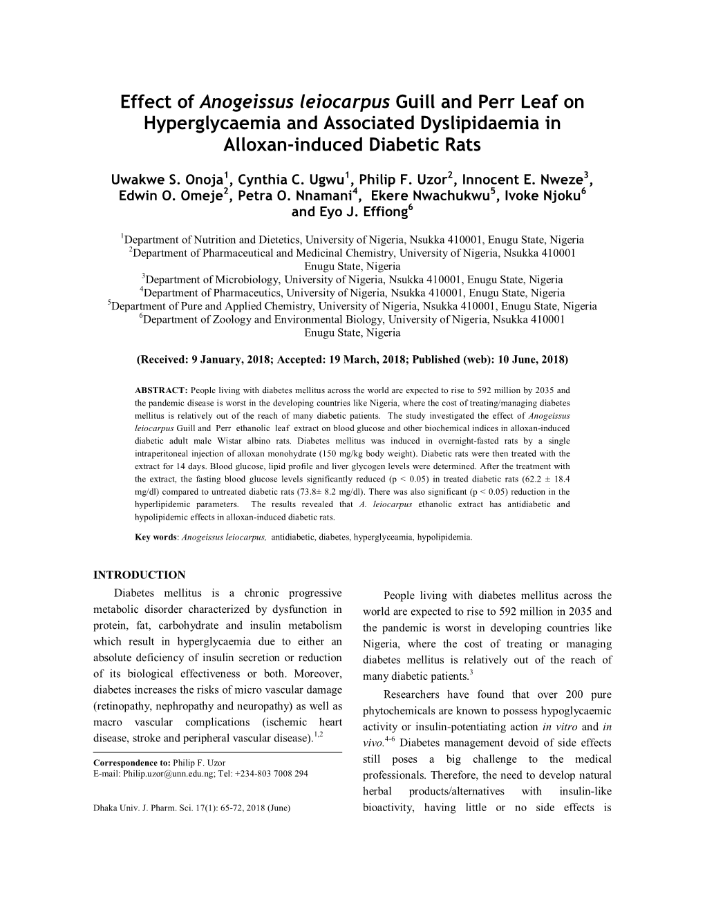 Effect of Anogeissus Leiocarpus Guill and Perr Leaf on Hyperglycaemia and Associated Dyslipidaemia in Alloxan-Induced Diabetic Rats