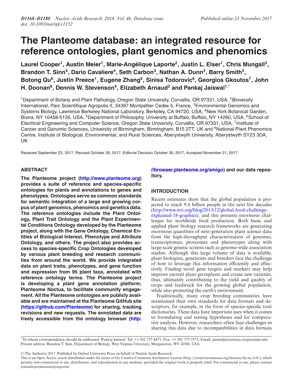 An Integrated Resource for Reference Ontologies, Plant Genomics and Phenomics Laurel Cooper1, Austin Meier1, Marie-Angelique´ Laporte2, Justin L