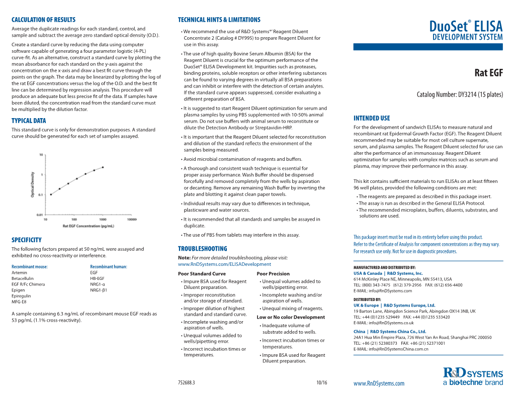 Rate 2 (Catalog # DY995) to Prepare Reagent Diluent for DEVELOPMENT SYSTEM Create a Standard Curve by Reducing the Data Using Computer Use in This Assay