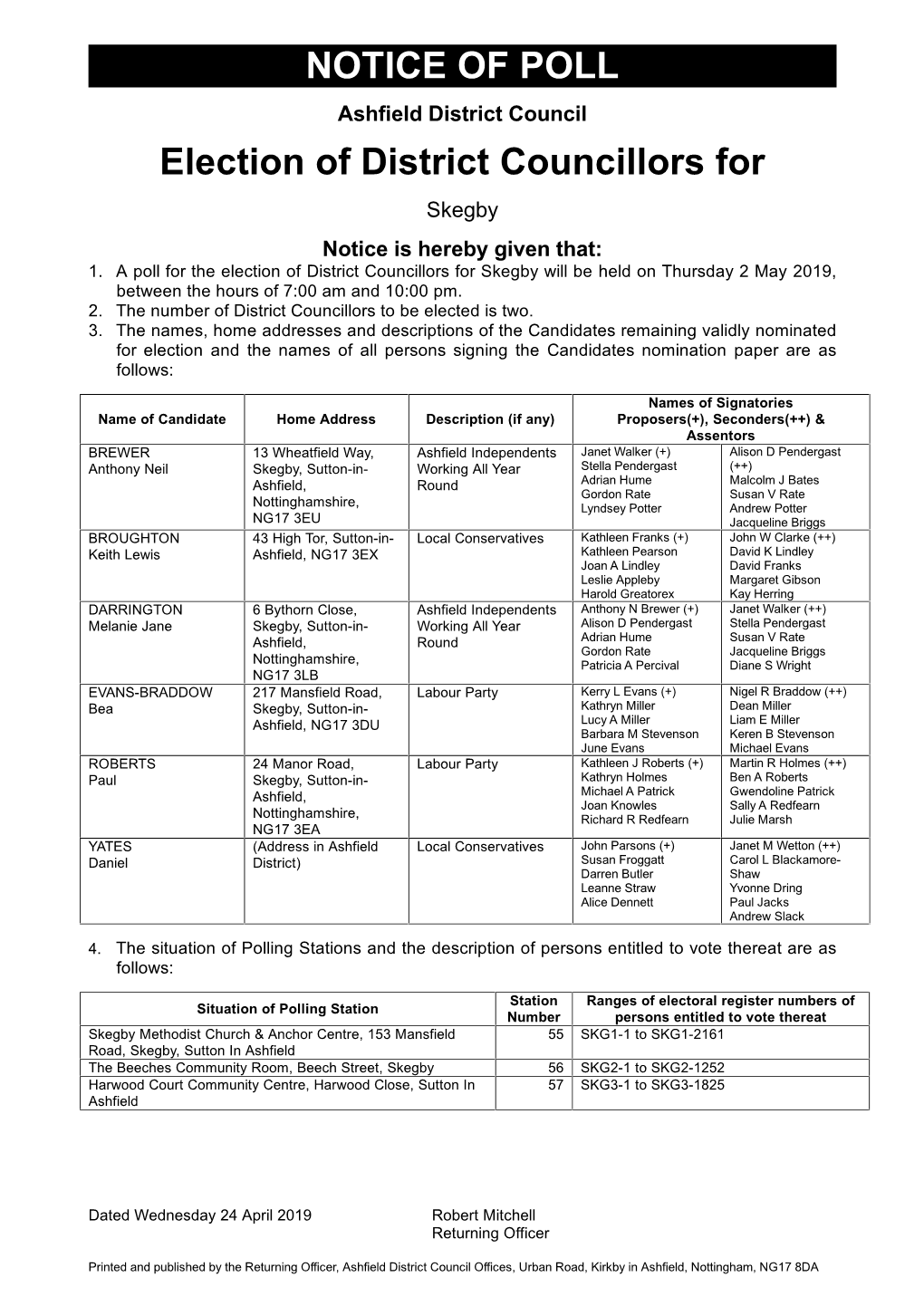 NOTICE of POLL Election of District Councillors