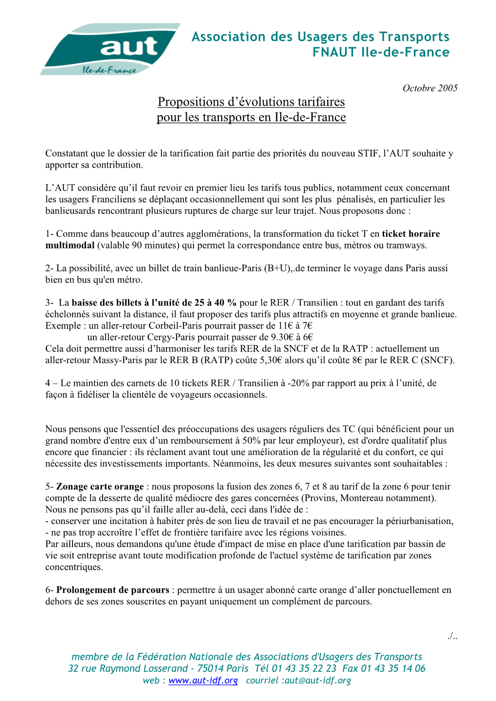 Propositions D'évolutions Tarifaires Pour Les Transports En Ile-De-France