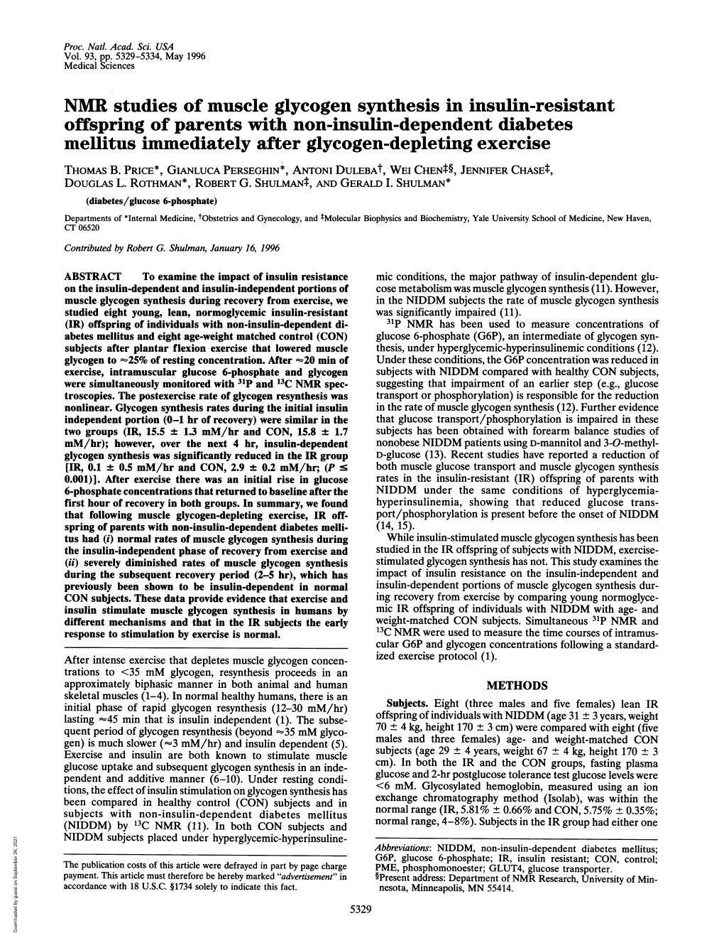 NMR Studies of Muscle Glycogen Synthesis in Insulin-Resistant