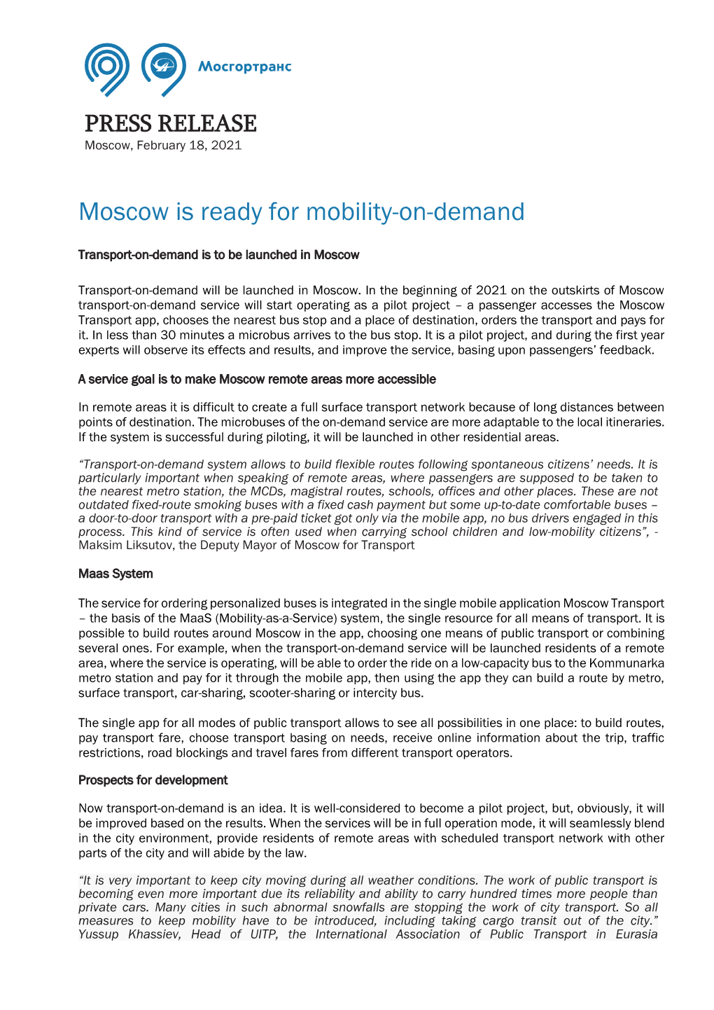 Moscow Is Ready for Mobility-On-Demand