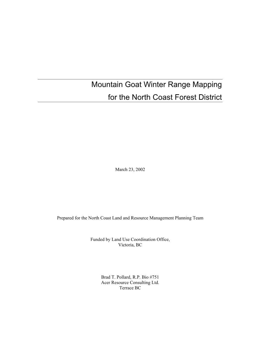 Mountain Goat Winter Range Mapping for the North Coast Forest District