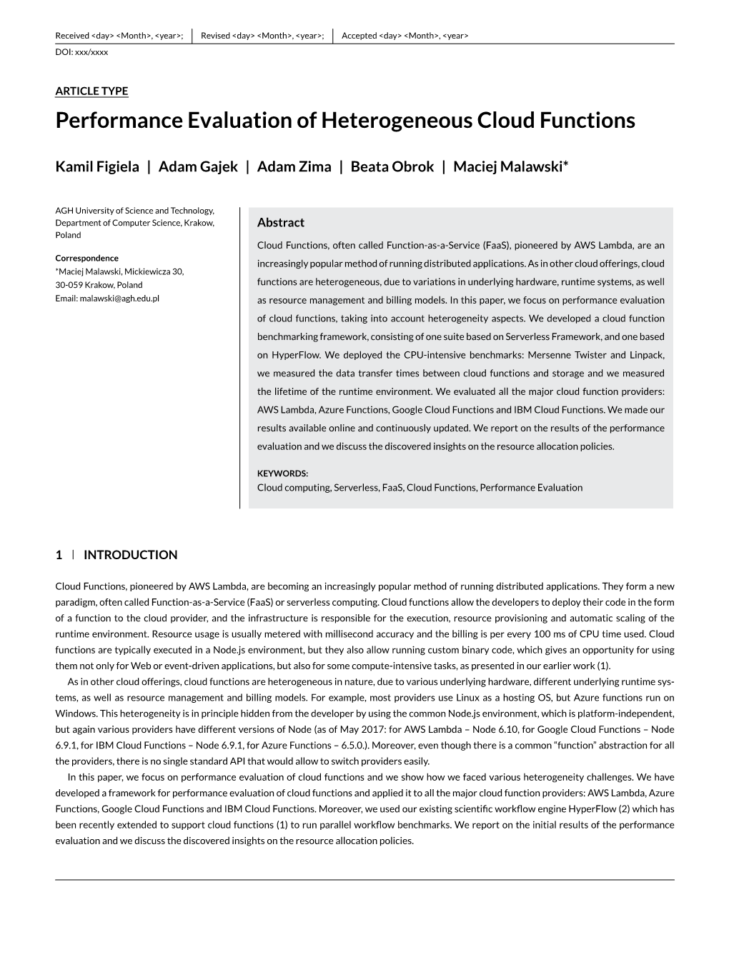 Performance Evaluation of Heterogeneous Cloud Functions