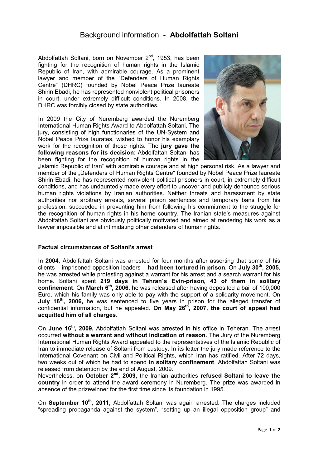 Background Information Abdolfattah Soltani 1