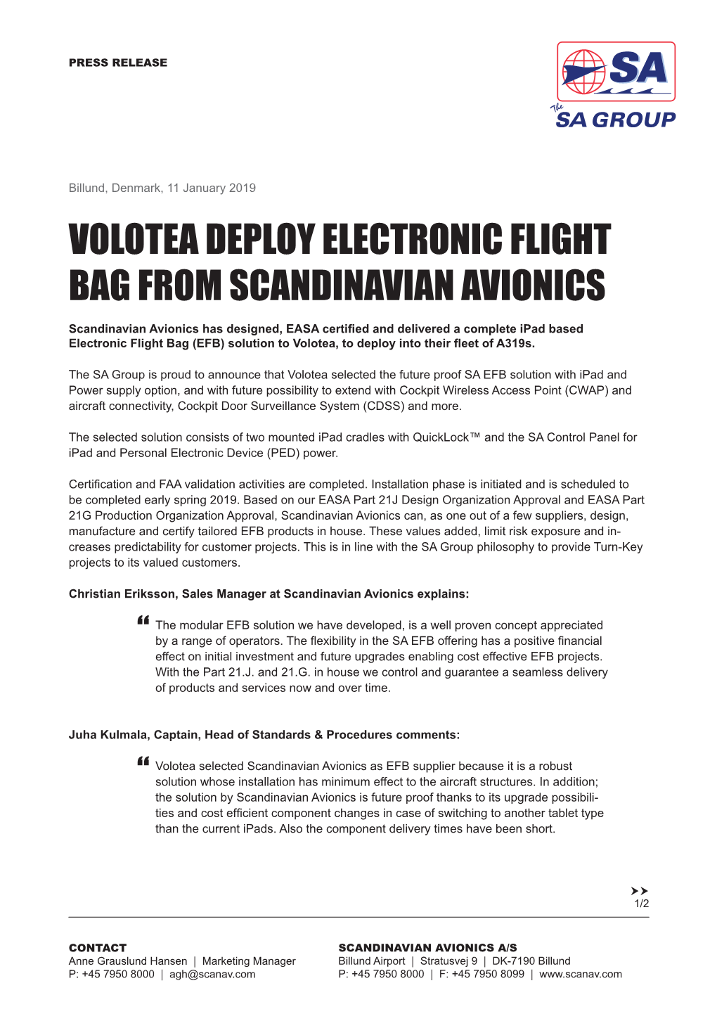 Volotea Deploy Electronic Flight Bag from Scandinavian Avionics