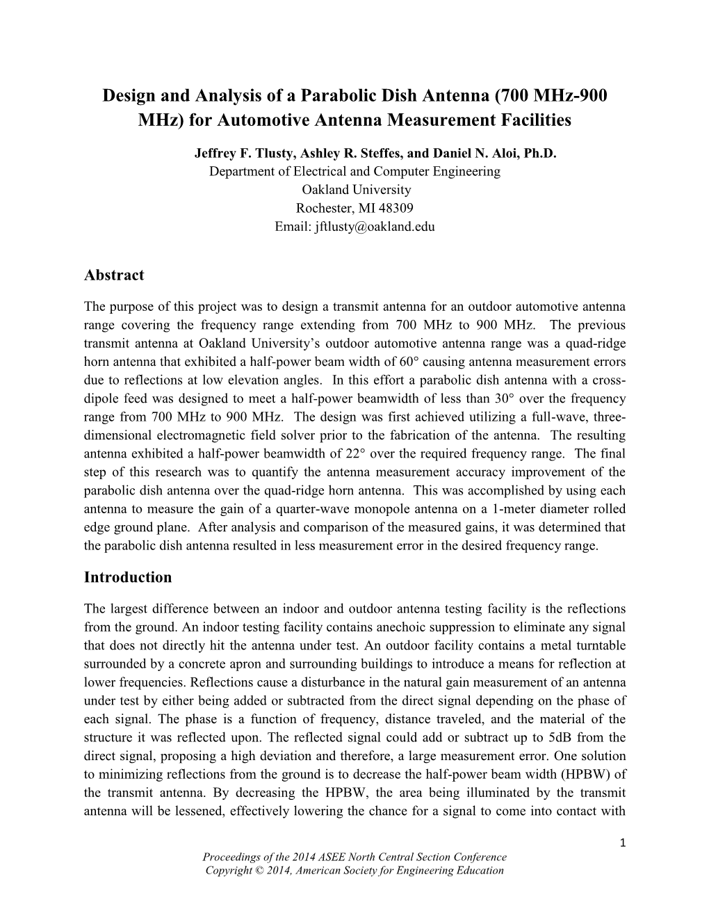 Design and Analysis of a Parabolic Dish Antenna (700 Mhz-900 Mhz) for Automotive Antenna Measurement Facilities