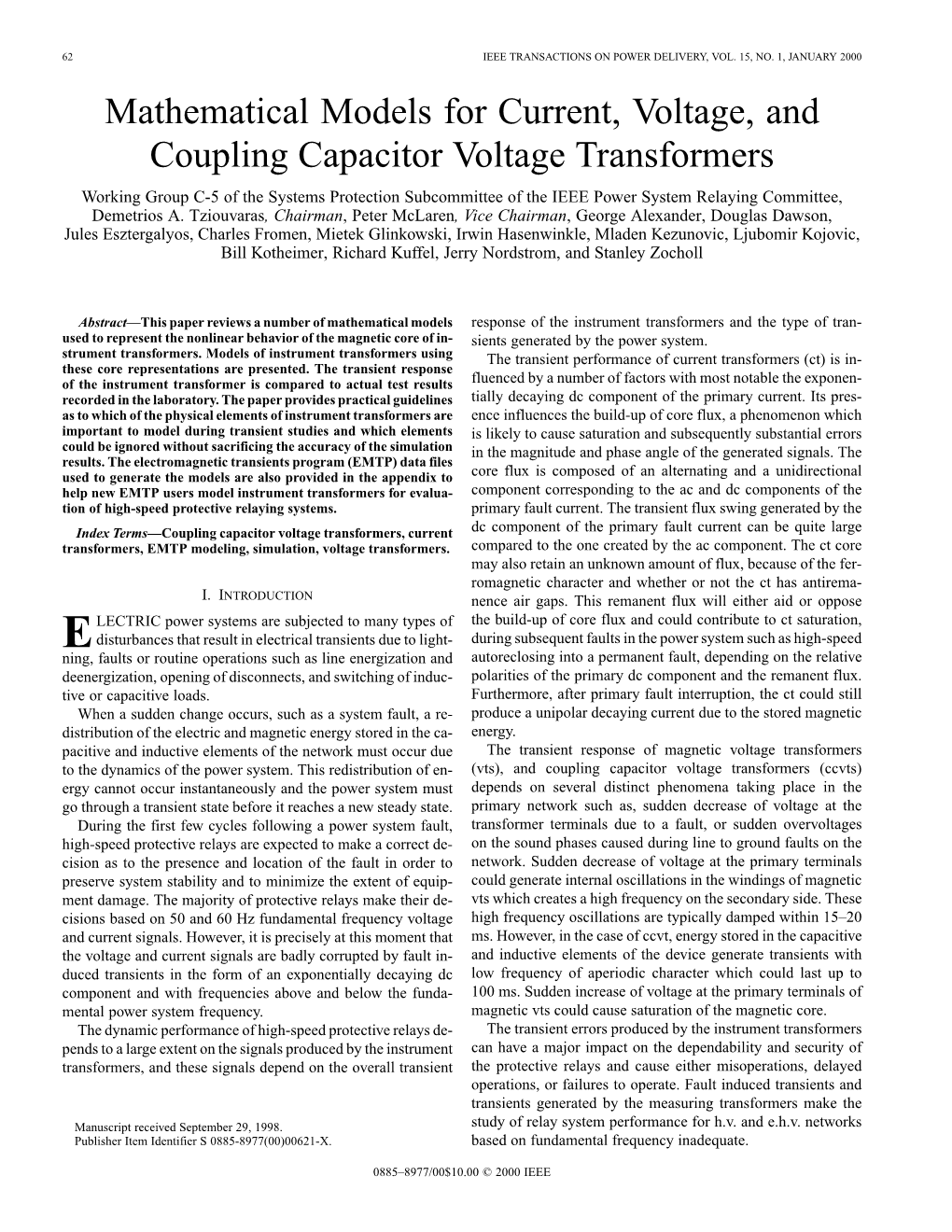 Mathematical Models for Current, Voltage, and Coupling Capacitor