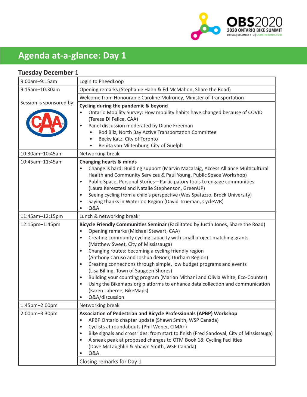 Agenda At-A-Glance: Day 1