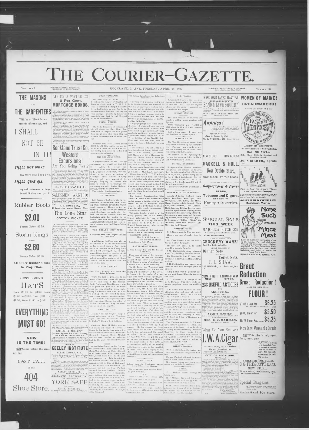 COURIER GAZETTE: TUESDAY, APRIL 2Fi, 1892