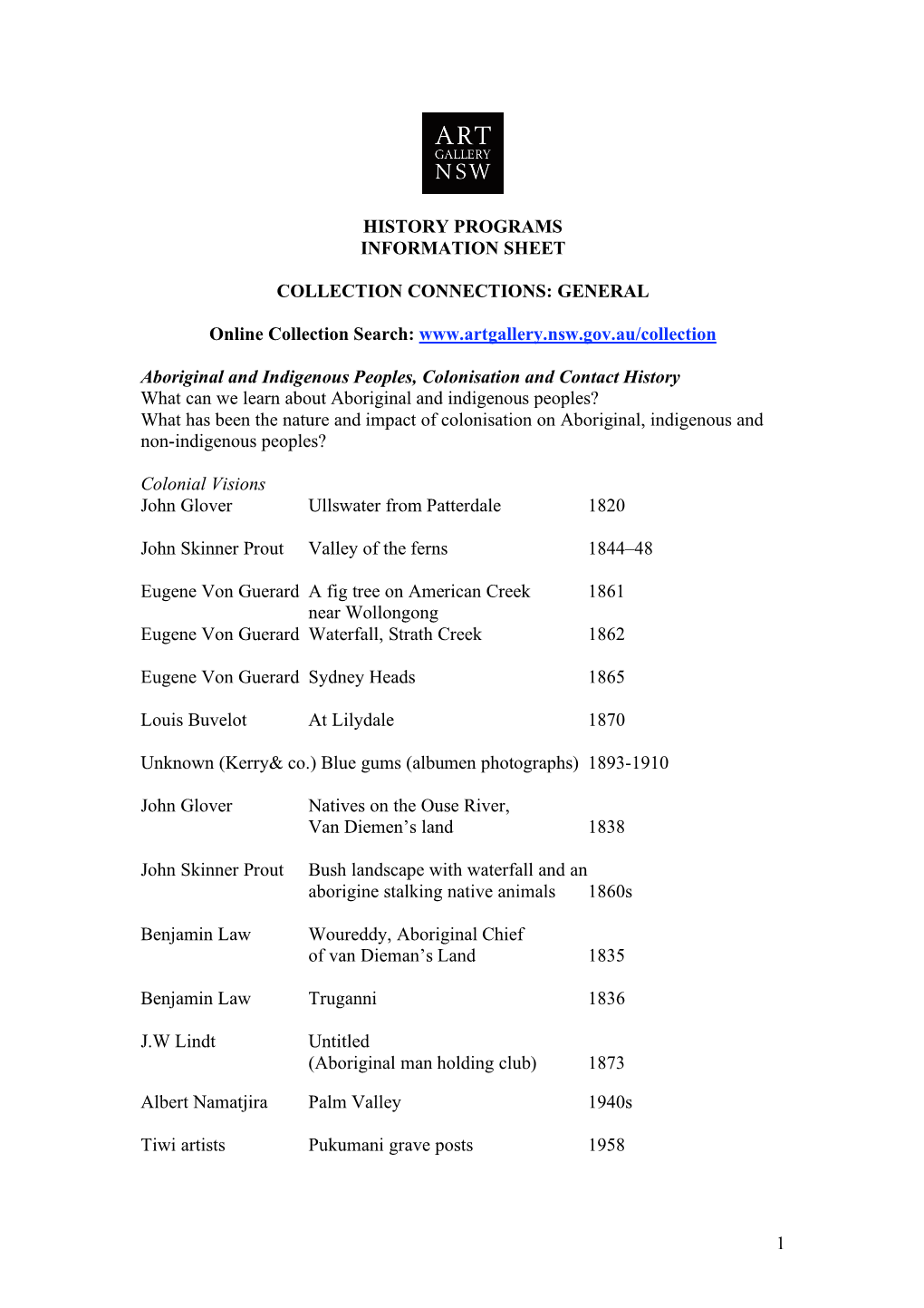 1 History Programs Information Sheet Collection