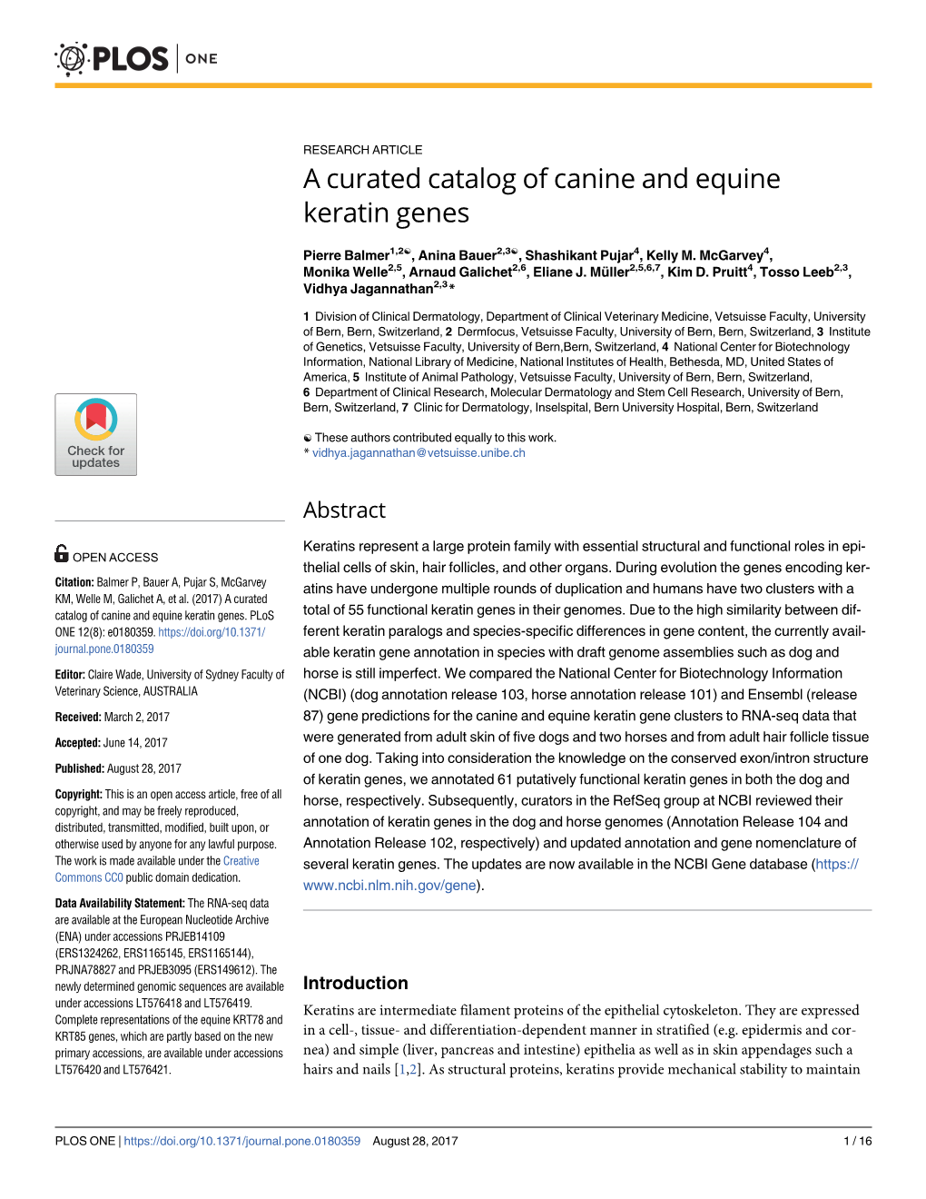 A Curated Catalog of Canine and Equine Keratin Genes