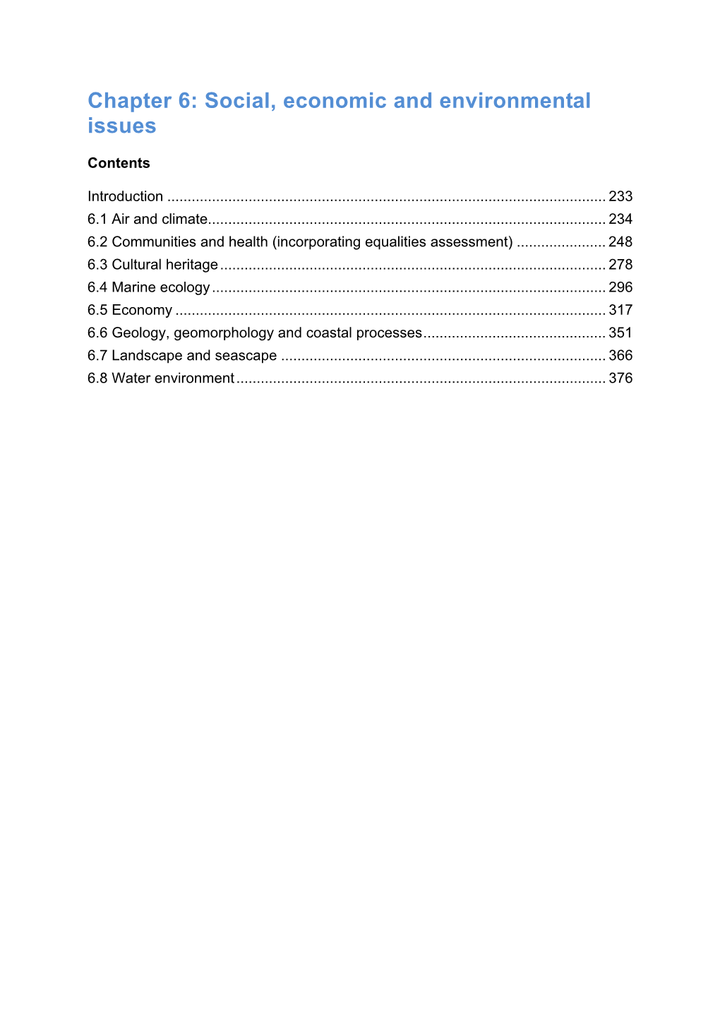 Chapter 6: Social, Economic and Environmental Issues