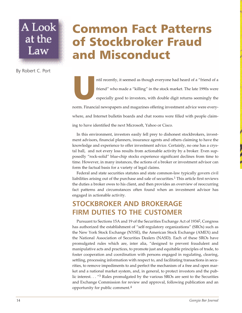 Common Fact Patterns of Stockbroker Fraud and Misconduct