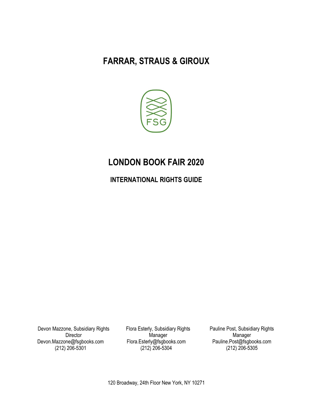 Farrar, Straus & Giroux London Book Fair 2020